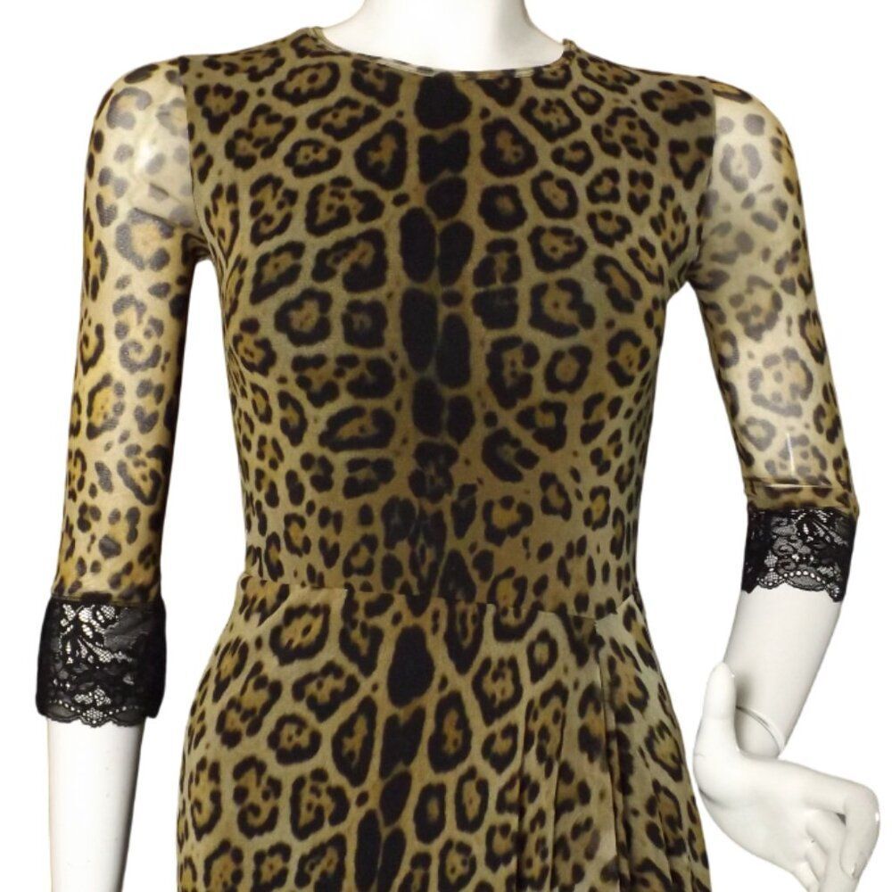 FUZZI/JEAN PAUL GAULTIER Dress, S, Leopard print, Mesh, Asym Lace hem, Animal - Picture 2 of 13